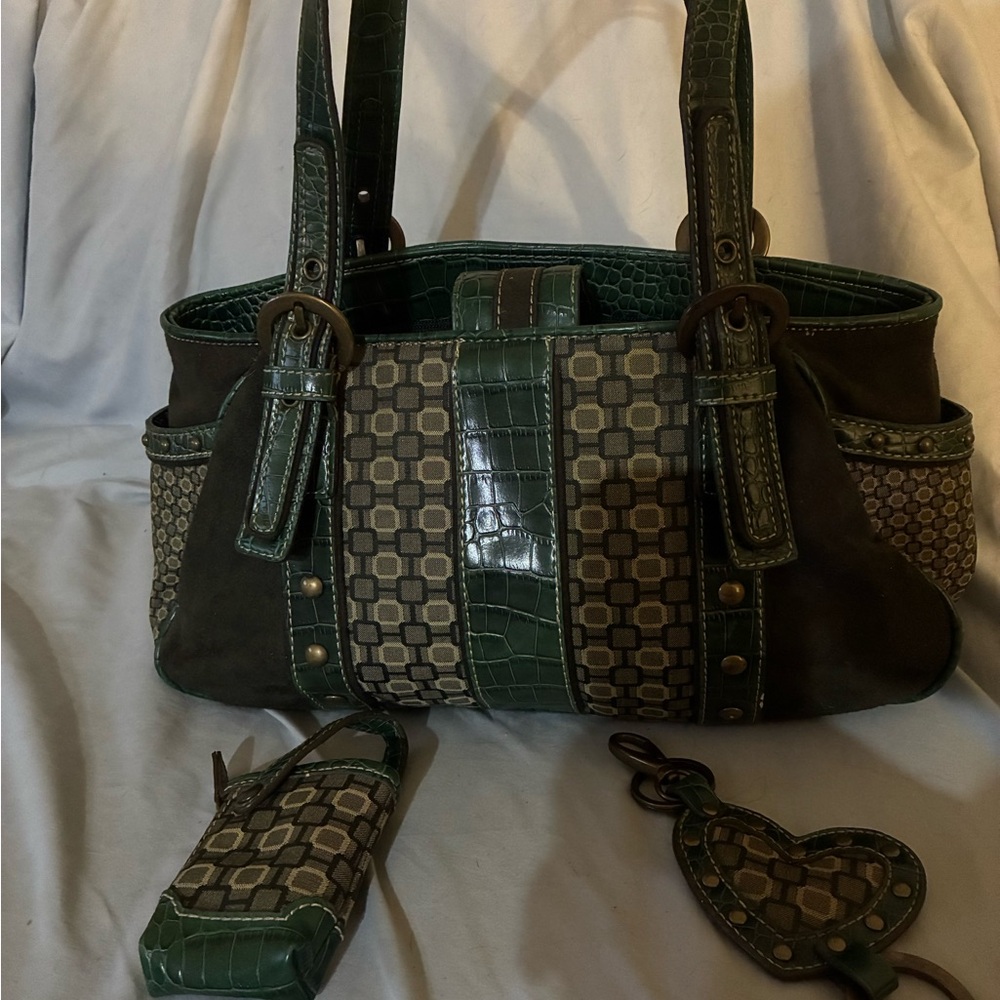 4pc set Green Patterned Tote Handbag - Women's Shoulder Bag